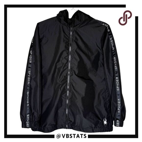 Spyder Men's Full Zip Hooded Logo Tape Lined Windbreaker Jacket Black Large - Picture 1 of 6